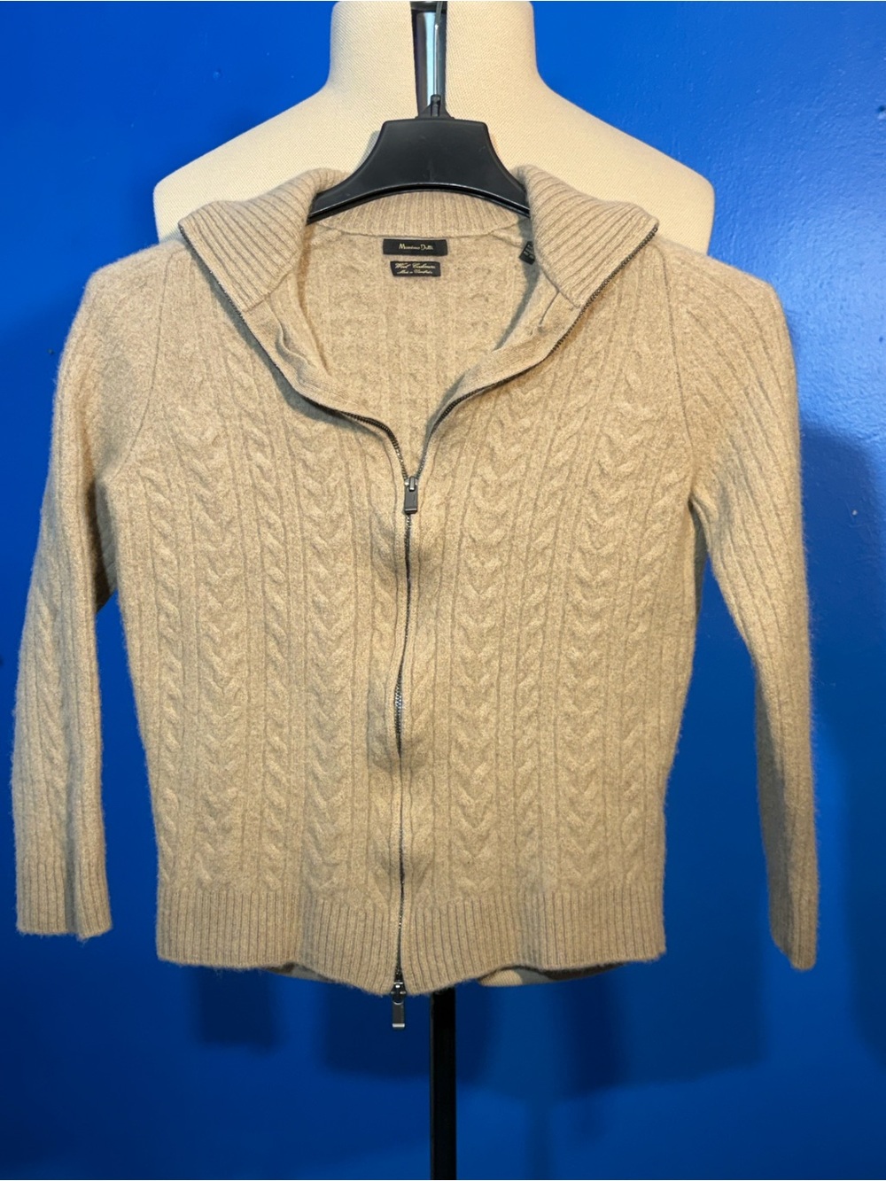 Massimo Dutti Wool Cashmere Cable Knit Zip Sweater